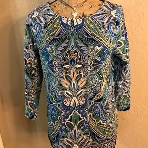 Rafaella Women's Paisley Print Tunic Top Blue NWT